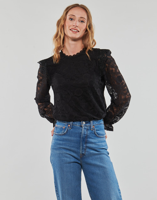 Pieces - PCOLLINE LS LACE TOP NOOS BC - Noir