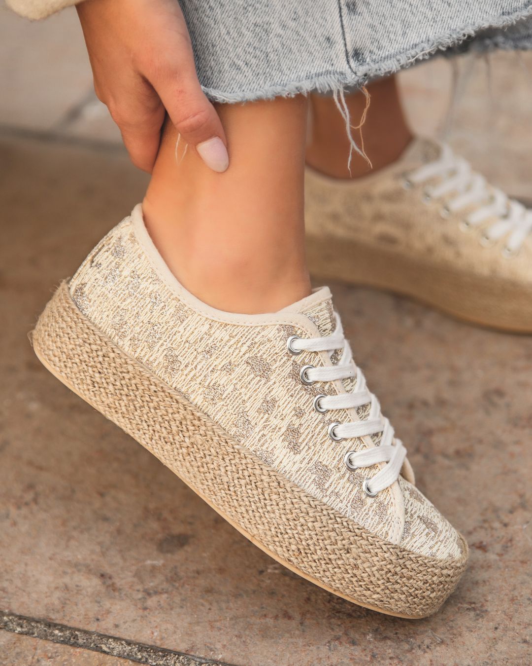 Basket femme dorée en toile espadrille - Beatrix