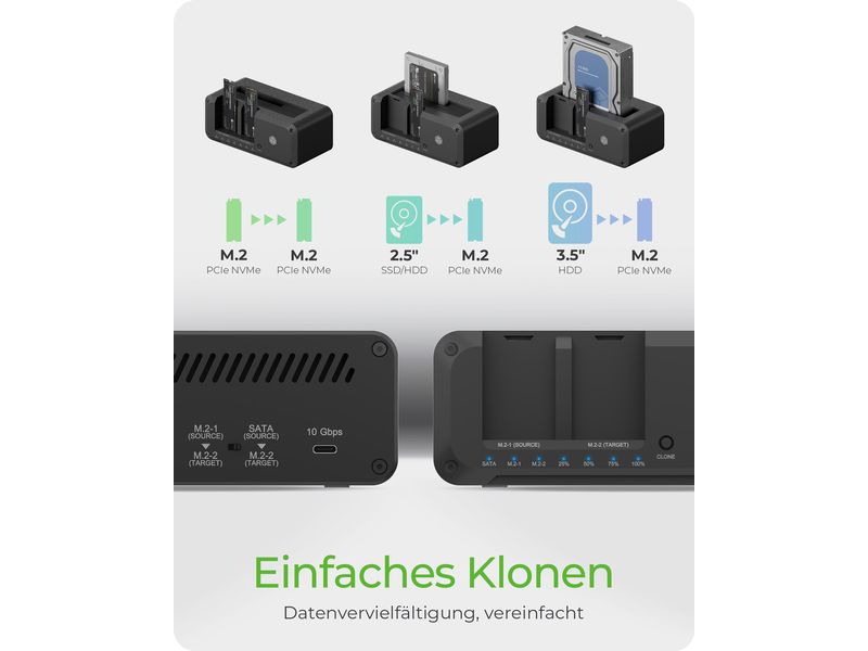 ICY BOX Docking- und Klonstation IB-2924 MSCL-C31 Clone & DockingStation für SATA & M.2 HDDs/SSDs mit USB 3.2 Gen 1 Type-C Anschluss
