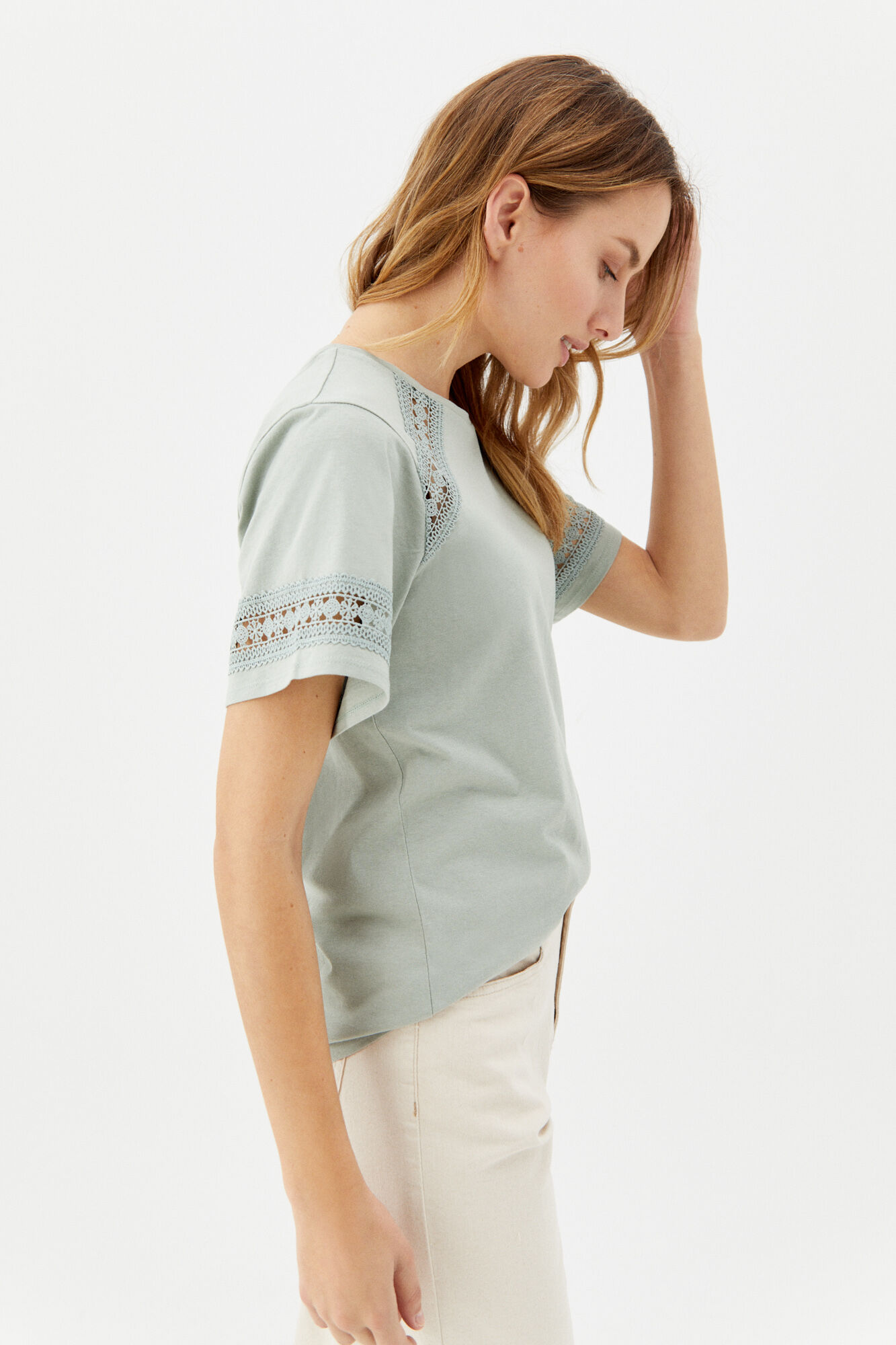 Camiseta loira encaje - Beige