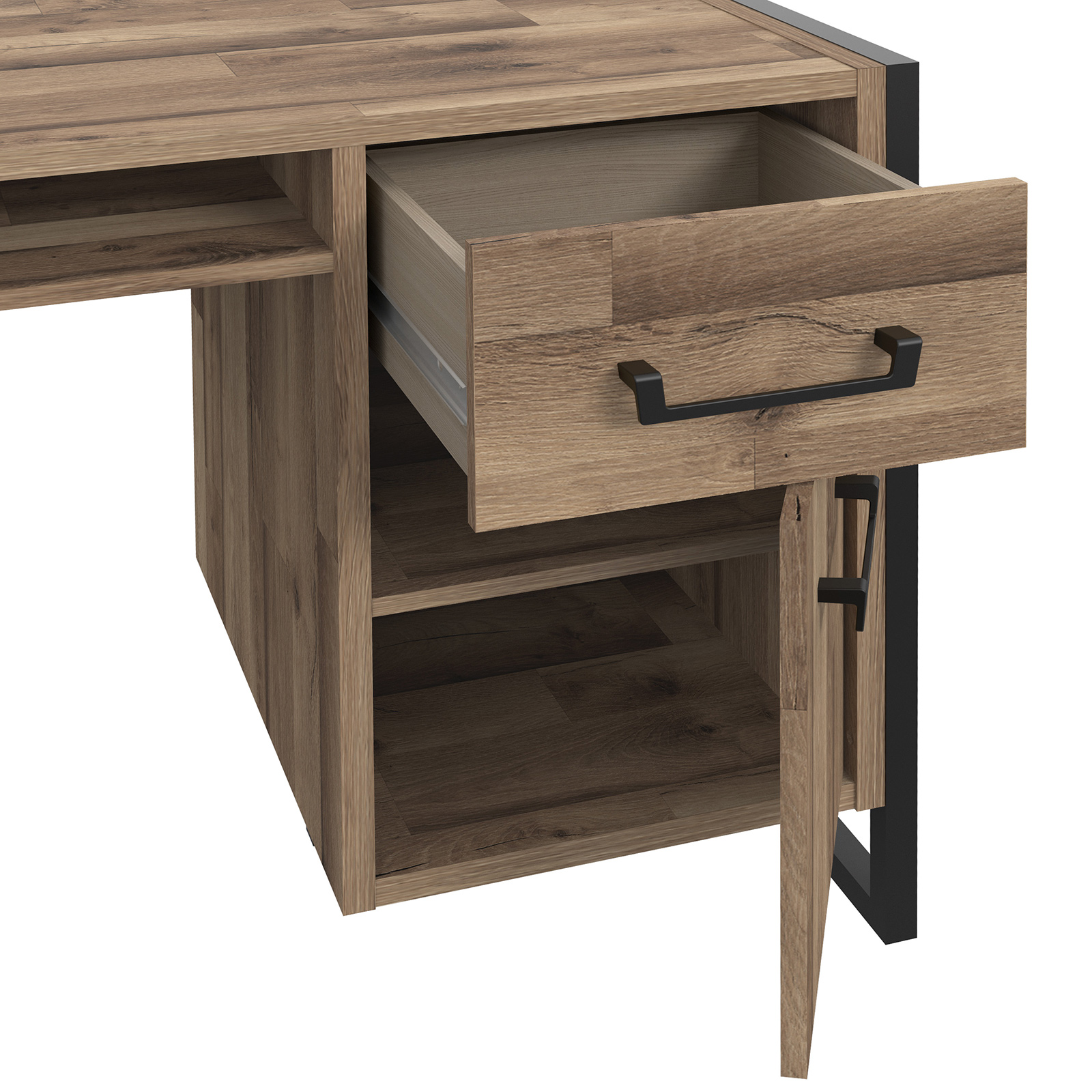 Schreibtisch - Stabeiche - Schubkasten - 129 cm breit