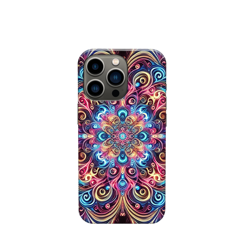 iPhone 13 Pro Kunststoff Hülle Neon Mandala - Blau / Gelb / Rot