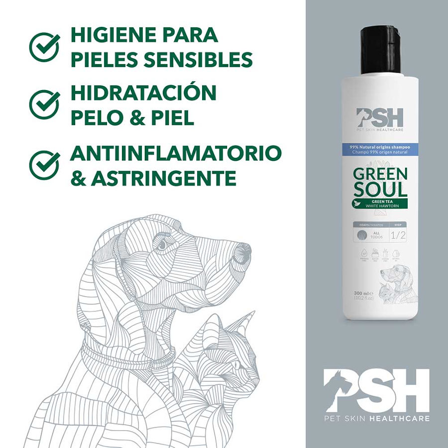 Shampoo PSH Green Soul para cães e gatos.