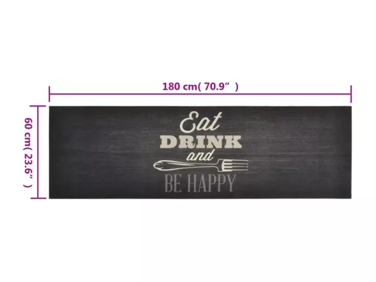 Tapis de cuisine lavable impression cuisine noir 60x180 cm
