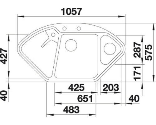 Blanco DELTA II spoelbak 1057 x 575 mm wit 523660 1 bak Met bijzetbak Met afdruipvlak Bak links
