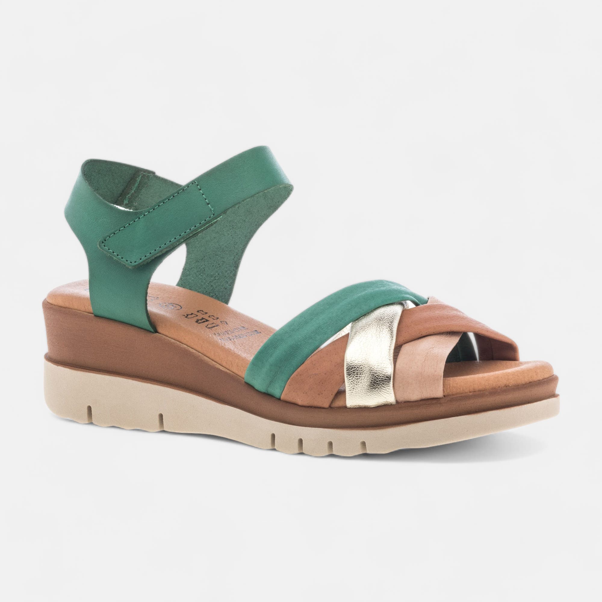 Sandales à talon compensé Femme en cuir vert