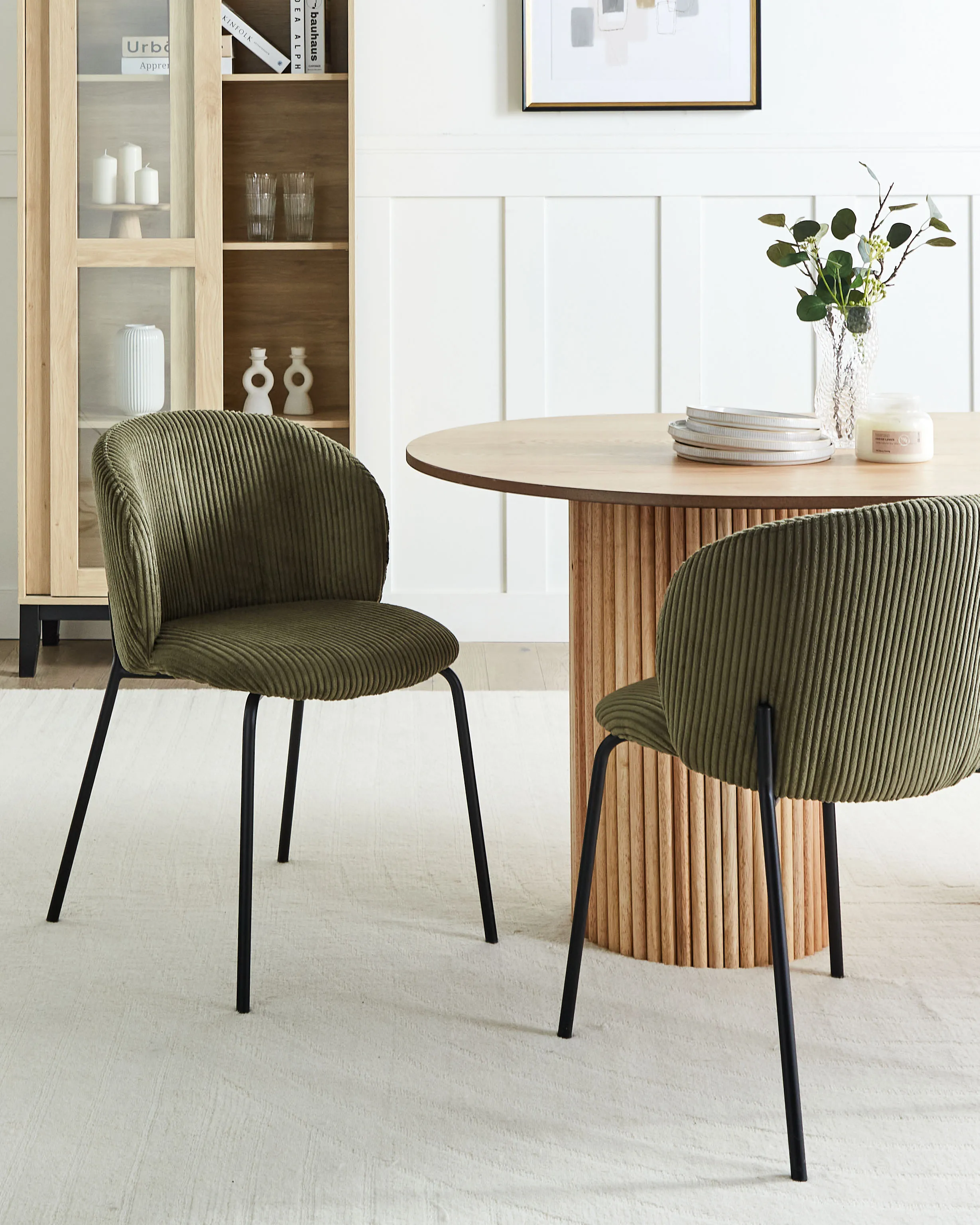 Set van 2 eetkamerstoelen MILES Corduroy Olijfgroen