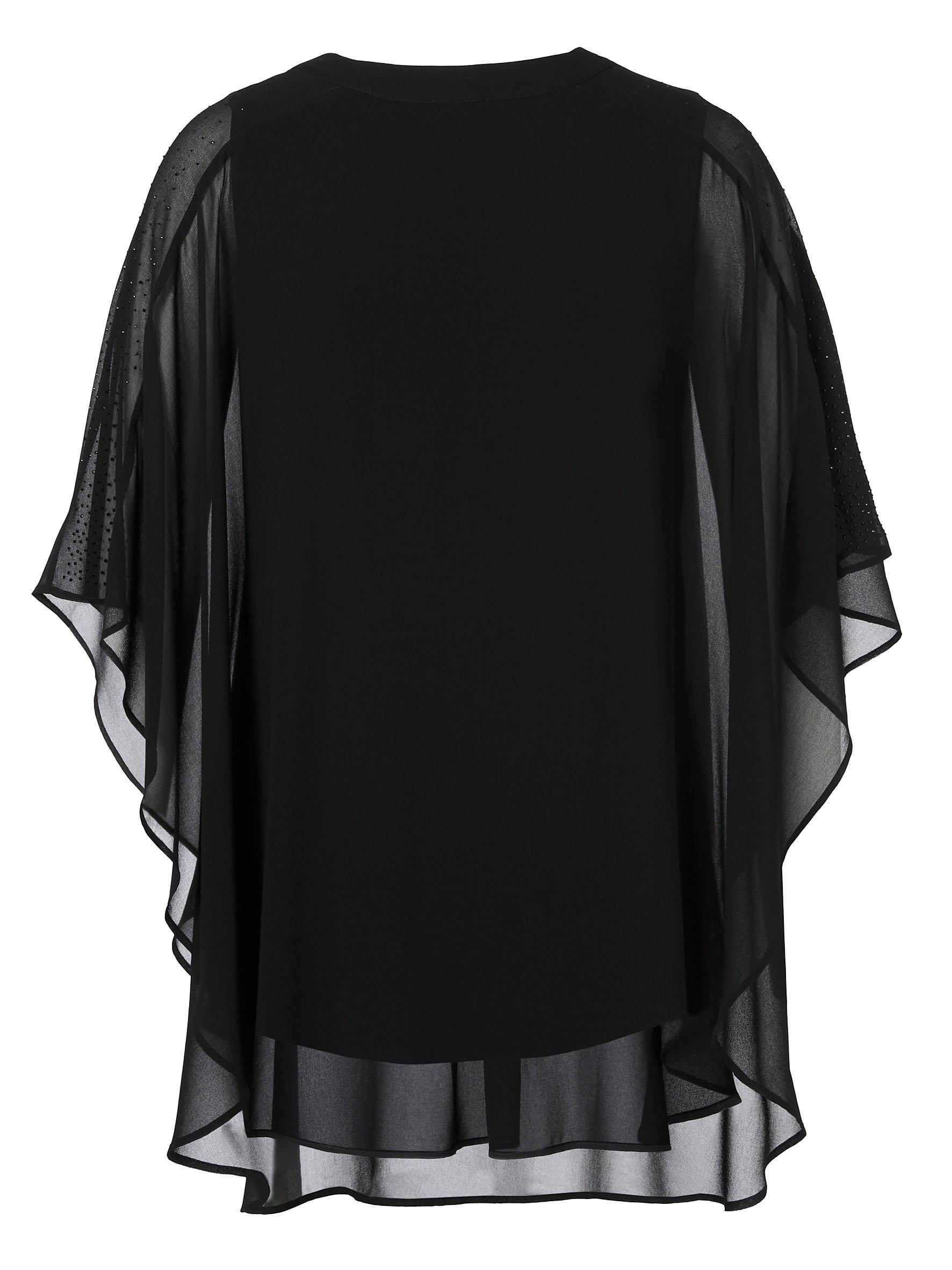 Chiffontunika mit Strass und weiten Fledermausärmeln