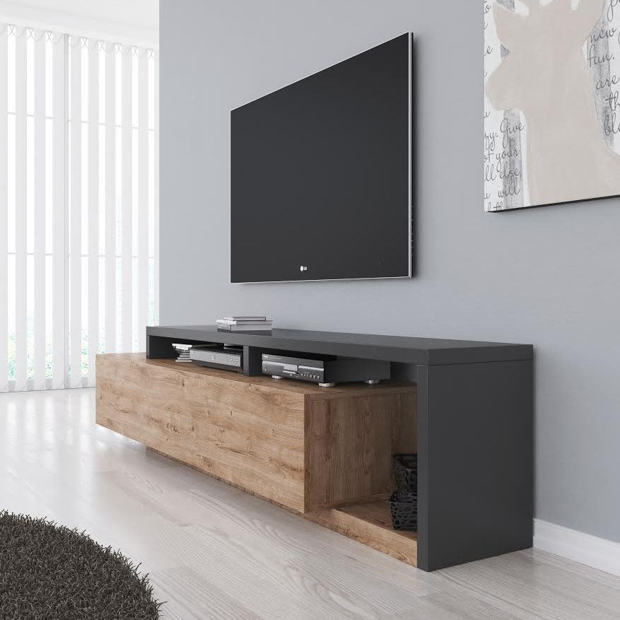 Bello - TV-Meubel met lade - Eiken/antraciet - 219x45x52 cm