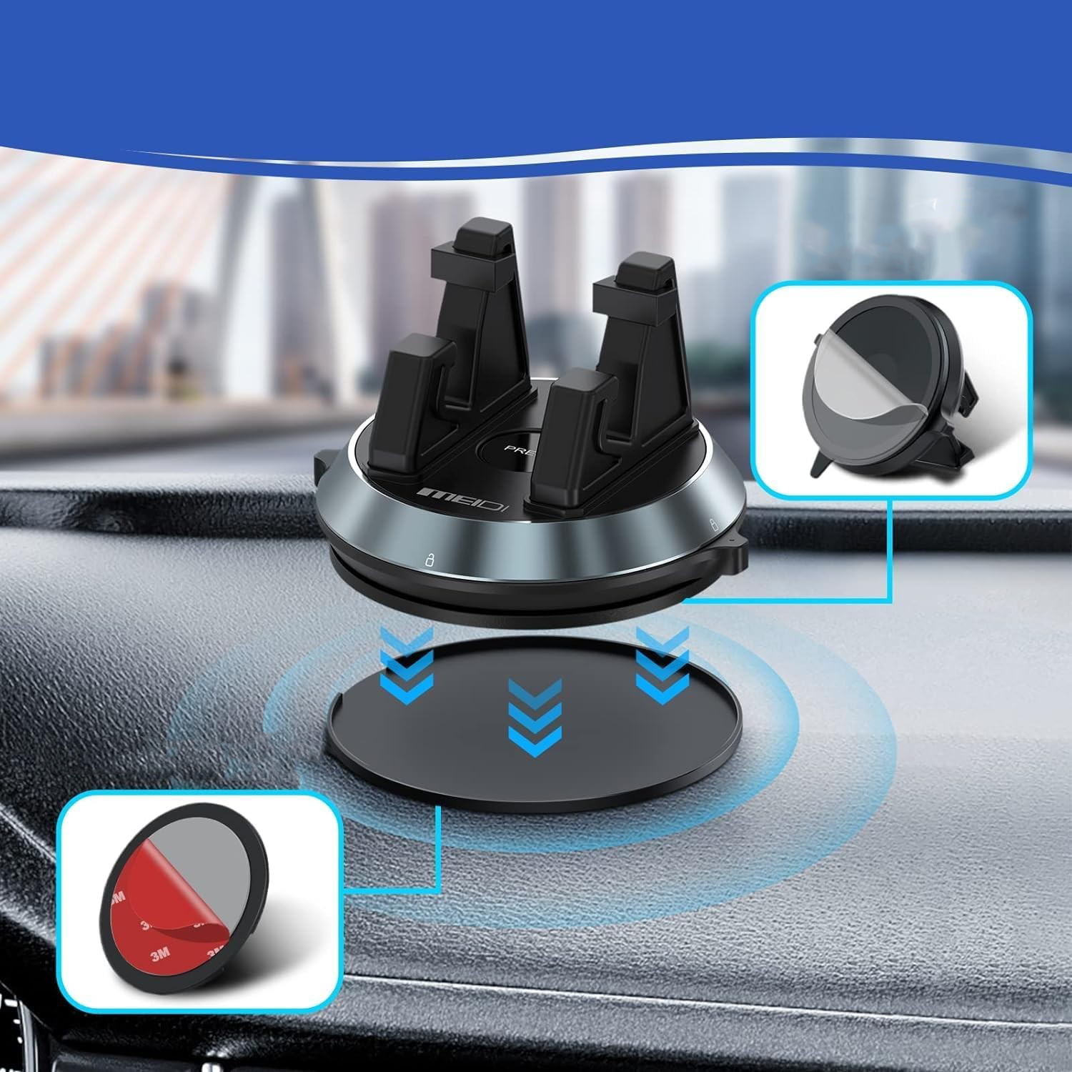 Verstellbare Auto KFZ 360° Grad Smartphone Halterung für Armaturenbrett mit Saugnapf / Automatik Verriegelung (4-7.2