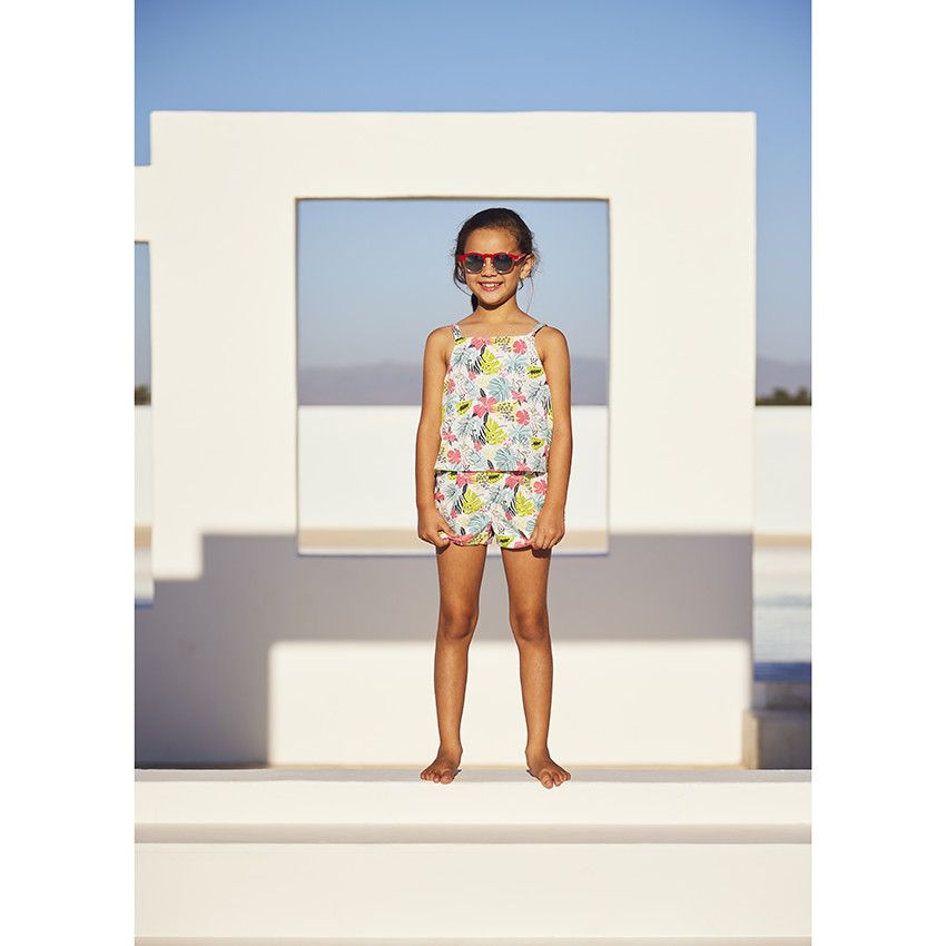 Combishort effet 2 en 1 en lyocell imprimé tropical pour fille - Blanc