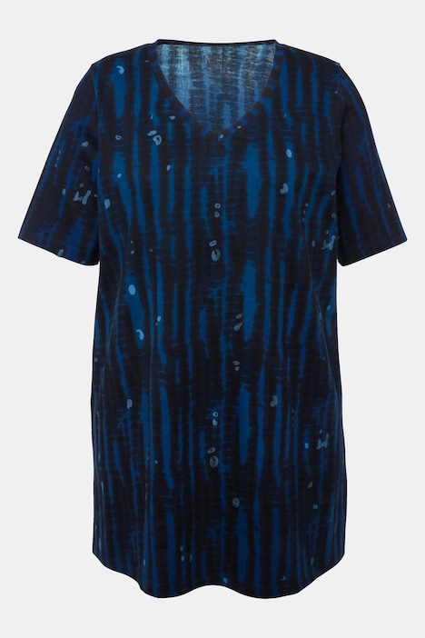 Longshirt, Batikmuster, A-Linie, V-Ausschnitt, Halbarm