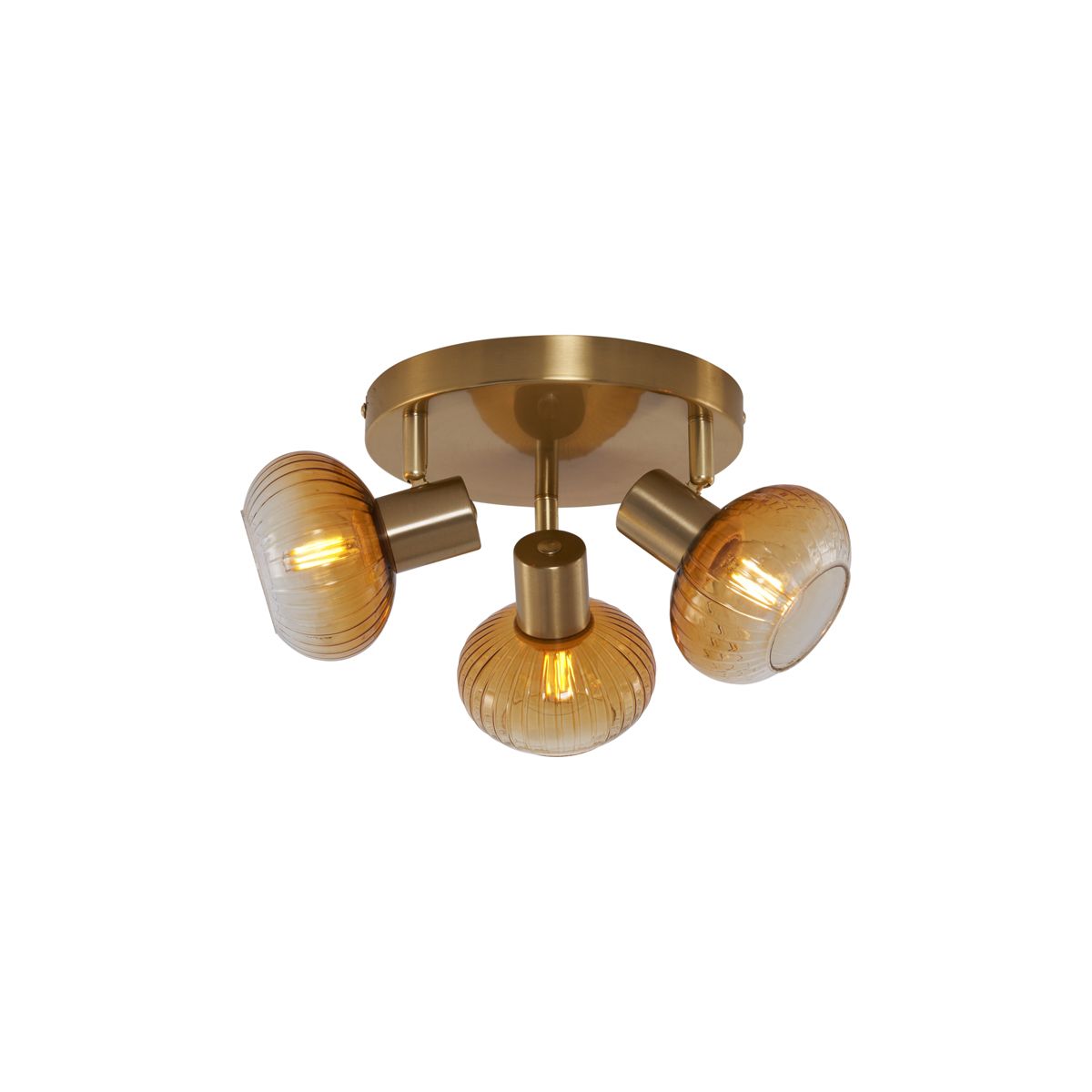 Moderne plafondspot goud met amber glas rond 3-lichts - Teddy