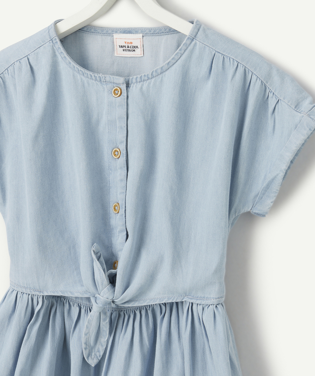 robe manches courtes fille en denim low impact avec noeud