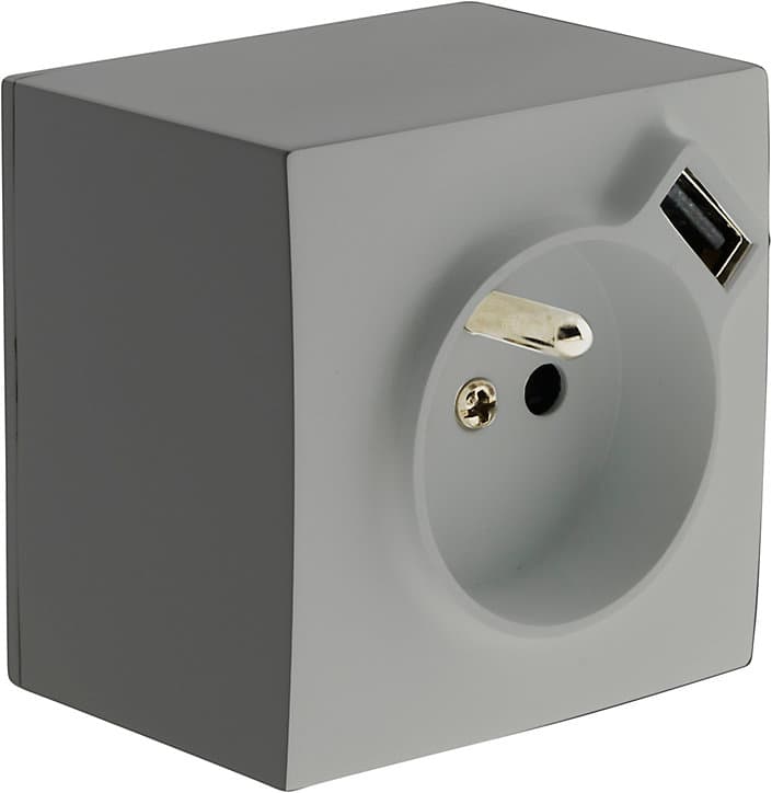 Prise en saillie 2P+T avec chargeur USB métal