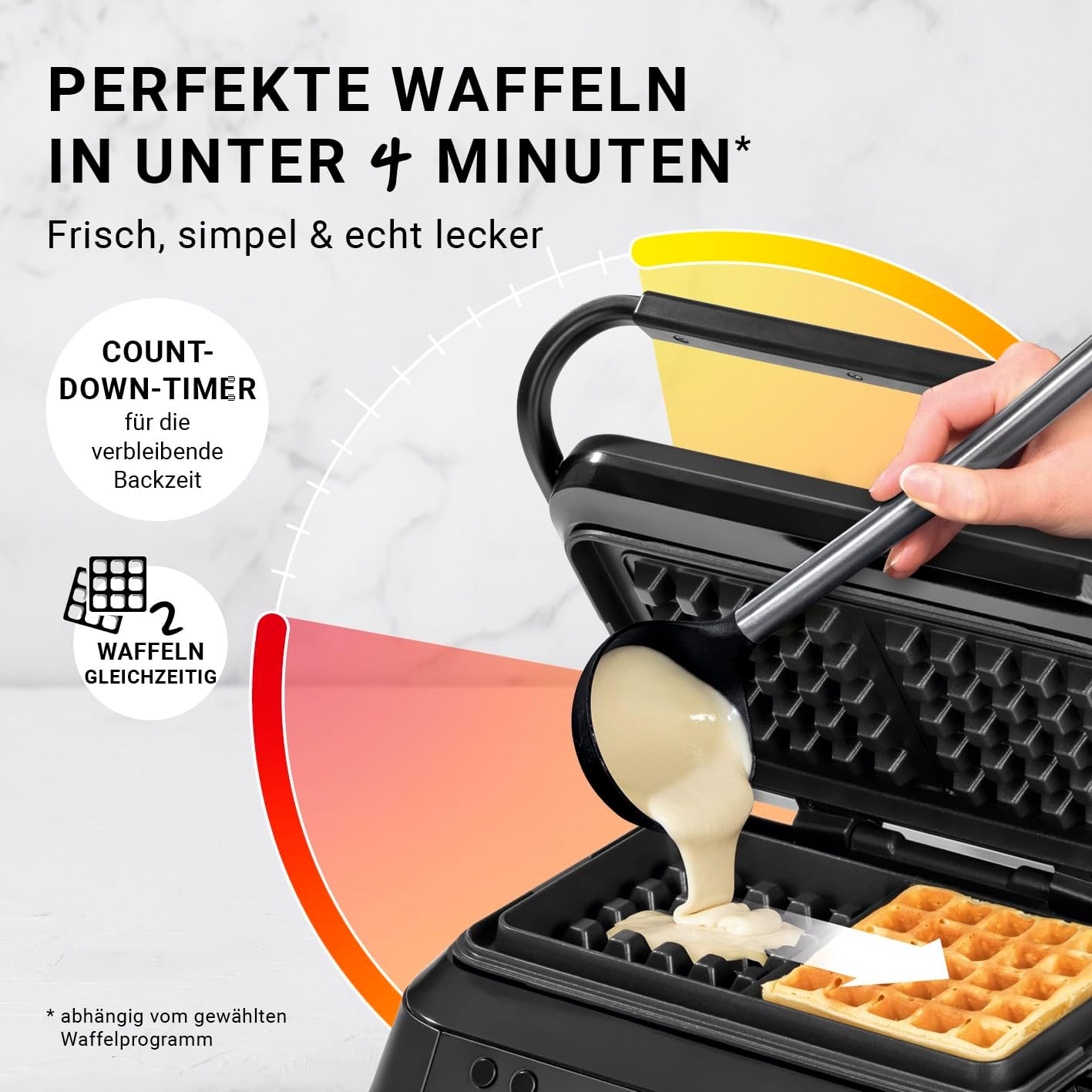 Premium Waffeleisen für Belgische Waffeln | Starke 1.600 Watt, doppelte Heizelemente, 5 Programme & 7 Bräunungsstufen | LCD Display, Timer, extra tiefe Heizplatten für besonders luftige Waffeln