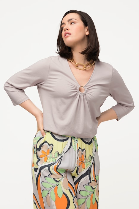 Shirt, Zierring, drapierter Ausschnitt, 3/4-Arm