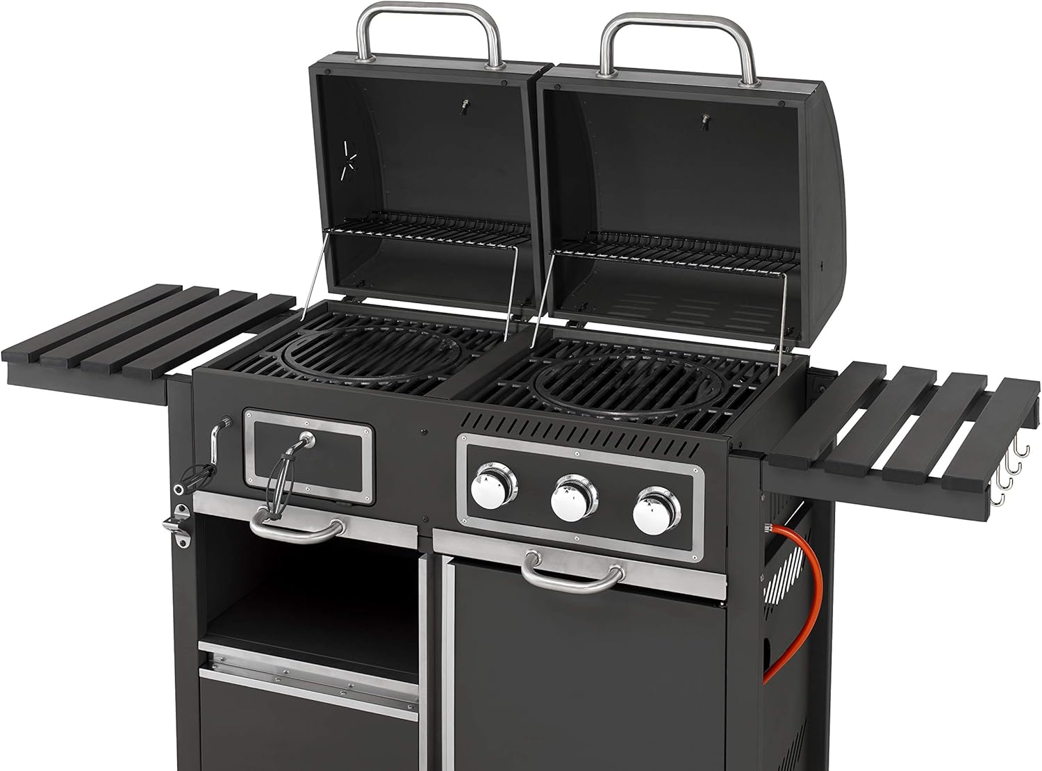 tepro Gas Kohle Kombigrill Toronto, Grillwagen mit Holzkohle- und Gasgrill-Modus, 3 Brenner mit je ca. 2,9 kW Leistung, Piezozündung, Thermometer, Maße ca. 173 x 65 x 116,5 cm, Schwarz