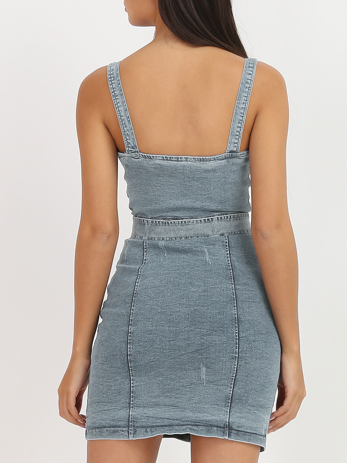 Robe en jeans à col revers- Bleu clair