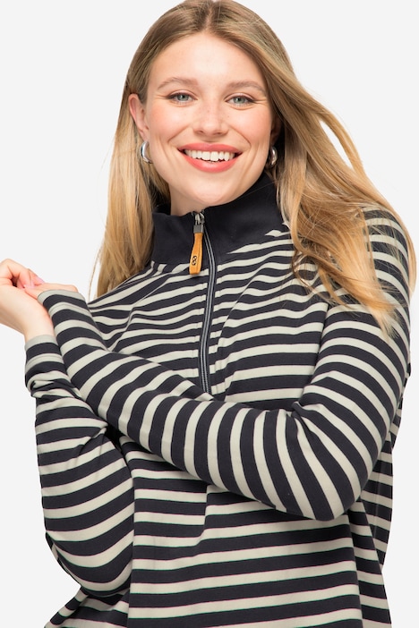 Sweatshirt, Ringel, Troyer-Kragen, Langarm, OEKO-TEX