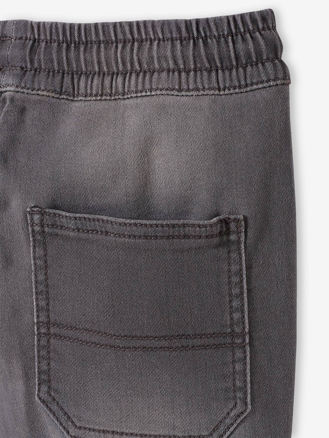 Calças de moletom azul-escuro com efeito fleece, fáceis de vestir, para meninos, com efeito jeans.