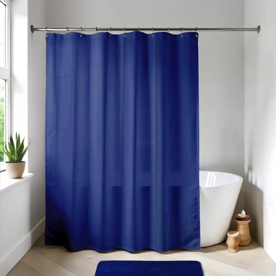Rideau de douche à anneaux (180 x 200 cm) Uni Bleu roi
