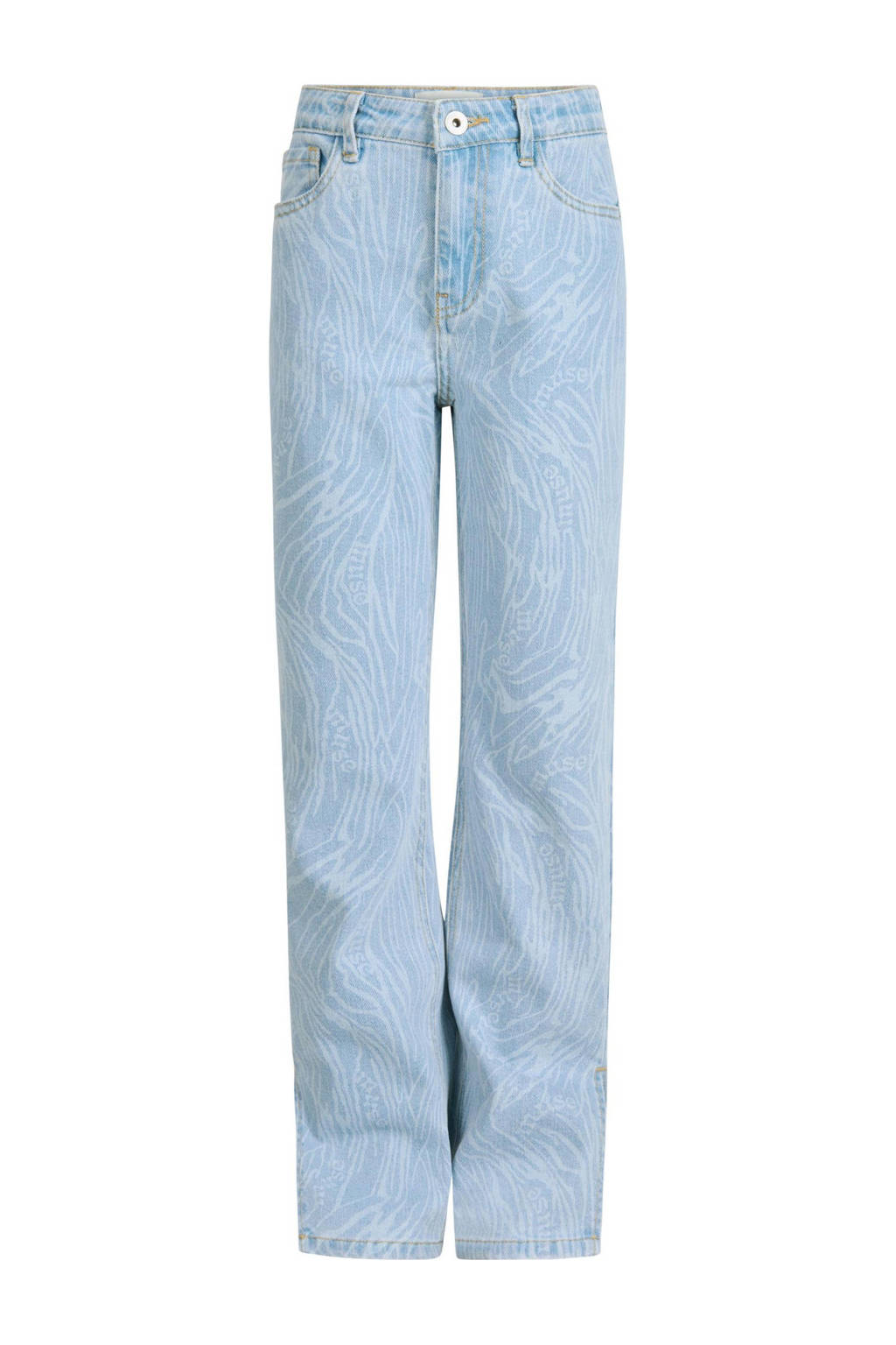 Shoeby loose fit jeans met all over print light blue denim bleached