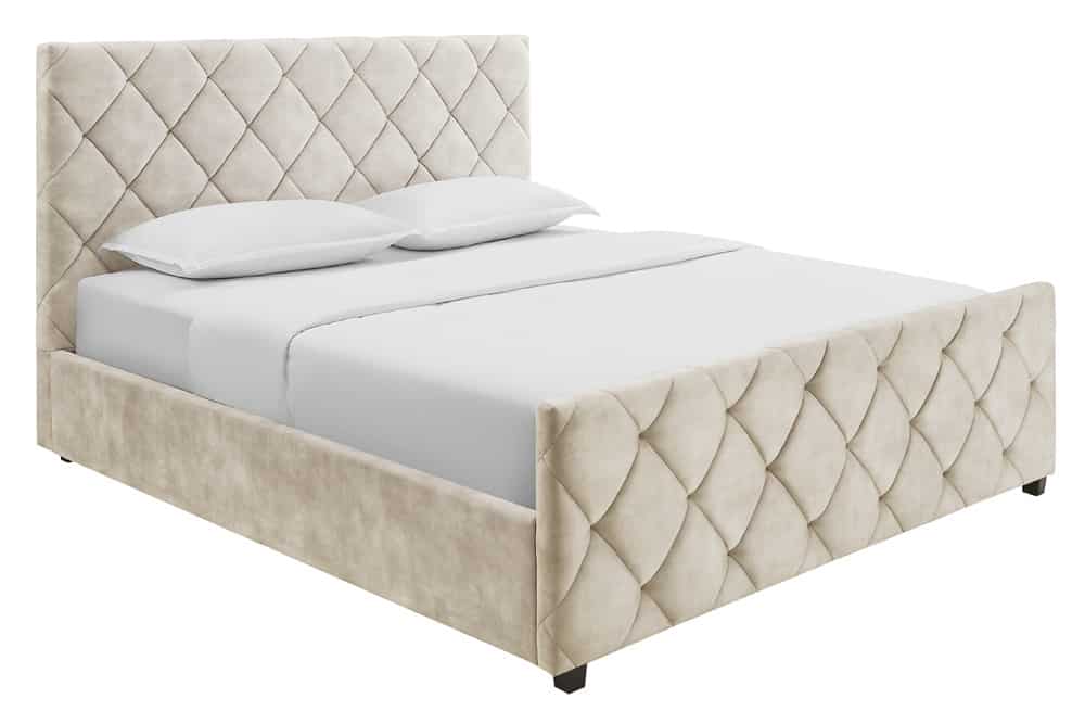 Design Boxbett ELYSIUM 180x200cm champagner beige Samt mit Stauraum und Lattenrost