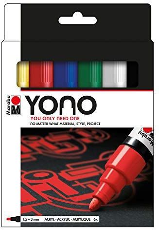 Marabu - YONO Acrylmarker Set - Veelkleurig - 6 Stuks - 1,5 - 3 mm