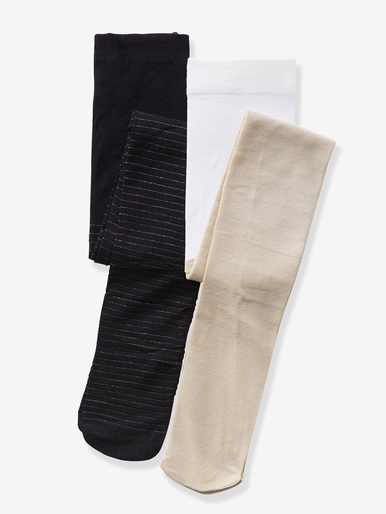 Conjunto de 2 meias-calças infantis, modelo especial para festas, bege médio, bicolor/multicoloridas.
