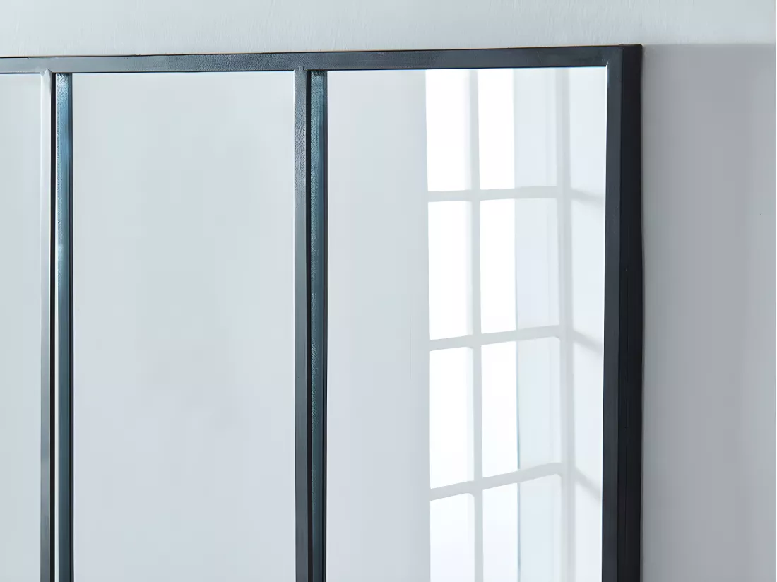 Miroir fenêtre atelier style industriel en métal - L. 120 x H. 90 cm - Noir - DUDLEY