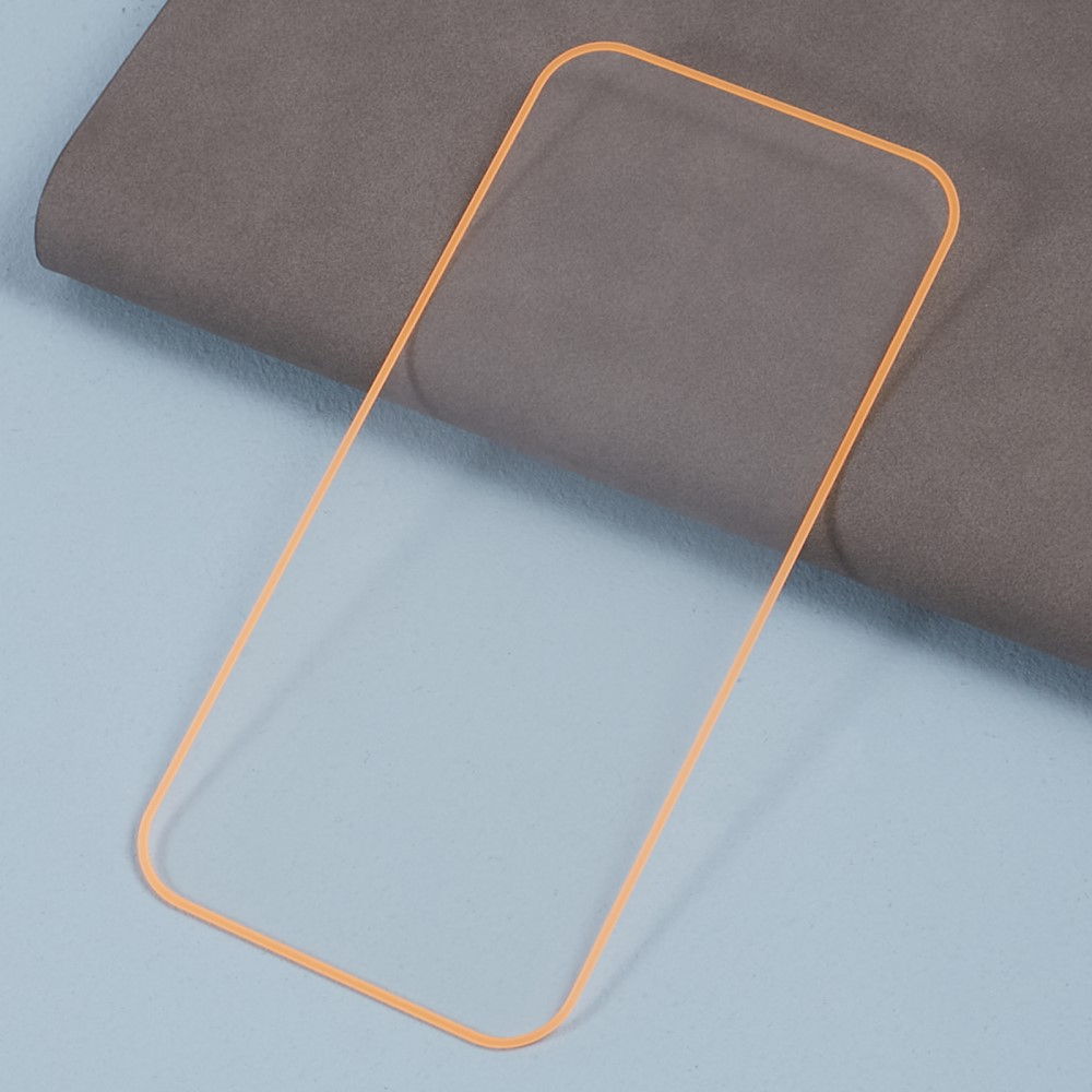 iPhone 15 Pro Max Full-Screen Vollbild Glas Fluoreszierender Display Schutz mit Leuchtendem Alu Rahmen - Gelb / Transparent