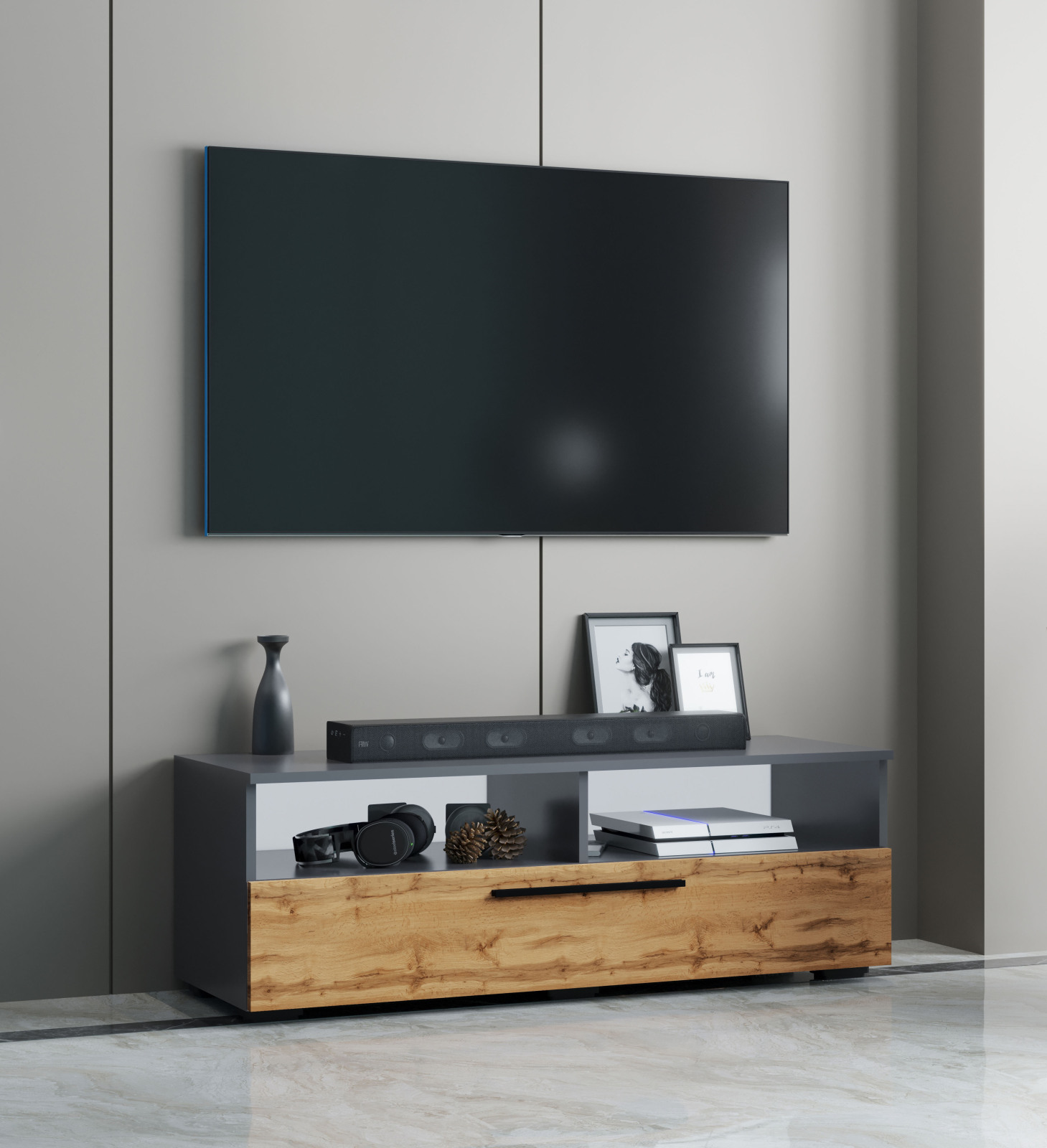 TV-Lowboard ARILA XL - Honig Eiche - anthrazit - 115 cm