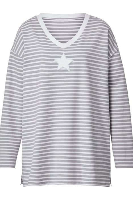 Sweatshirt, A-Line, Ringel, Frottee-Stern, V-Ausschnitt, Langarm