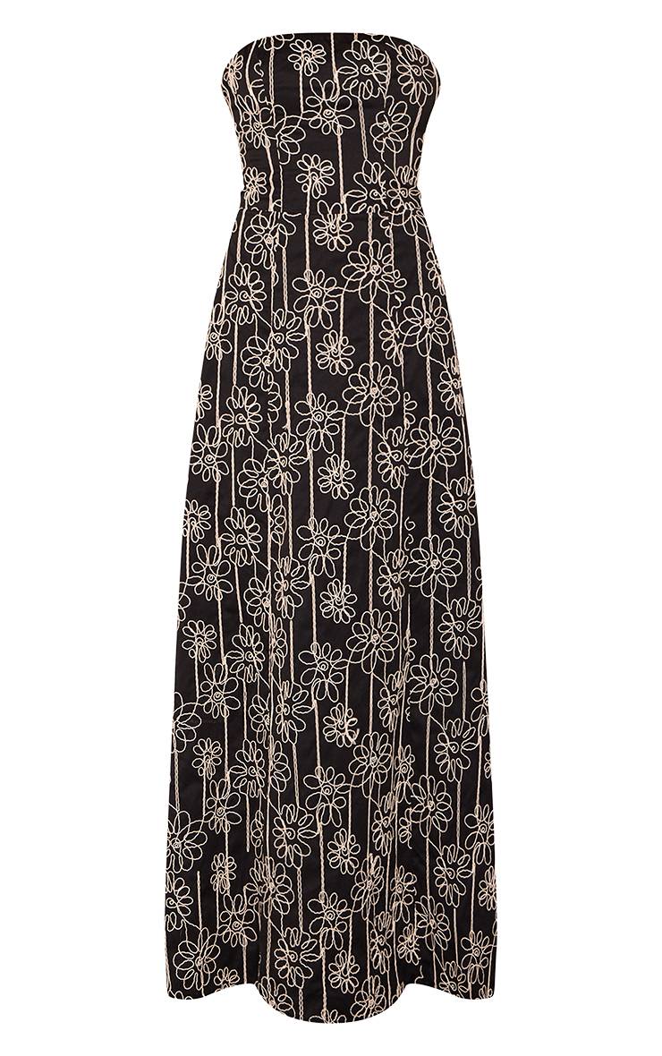 Noir Robe Longue Bustier À Détails Brodés