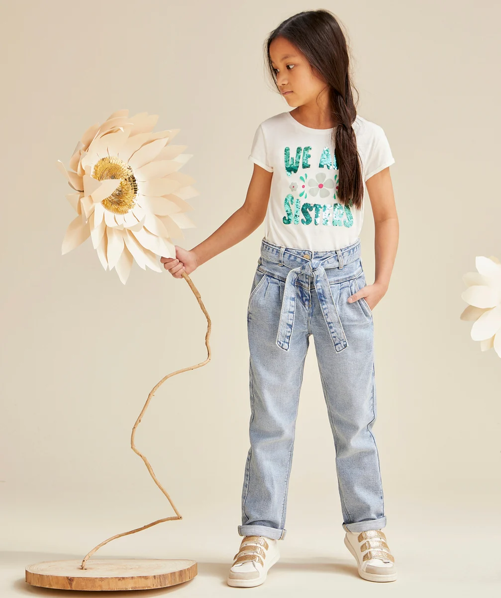 JEAN MOM FILLE EN DENIM LOW IMPACT BLEU AVEC CEINTURE