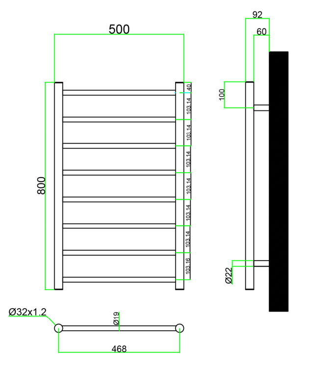 Eastbrook Emsbury elektrische handdoekradiator 50x80cm 150W RVS gepolijst