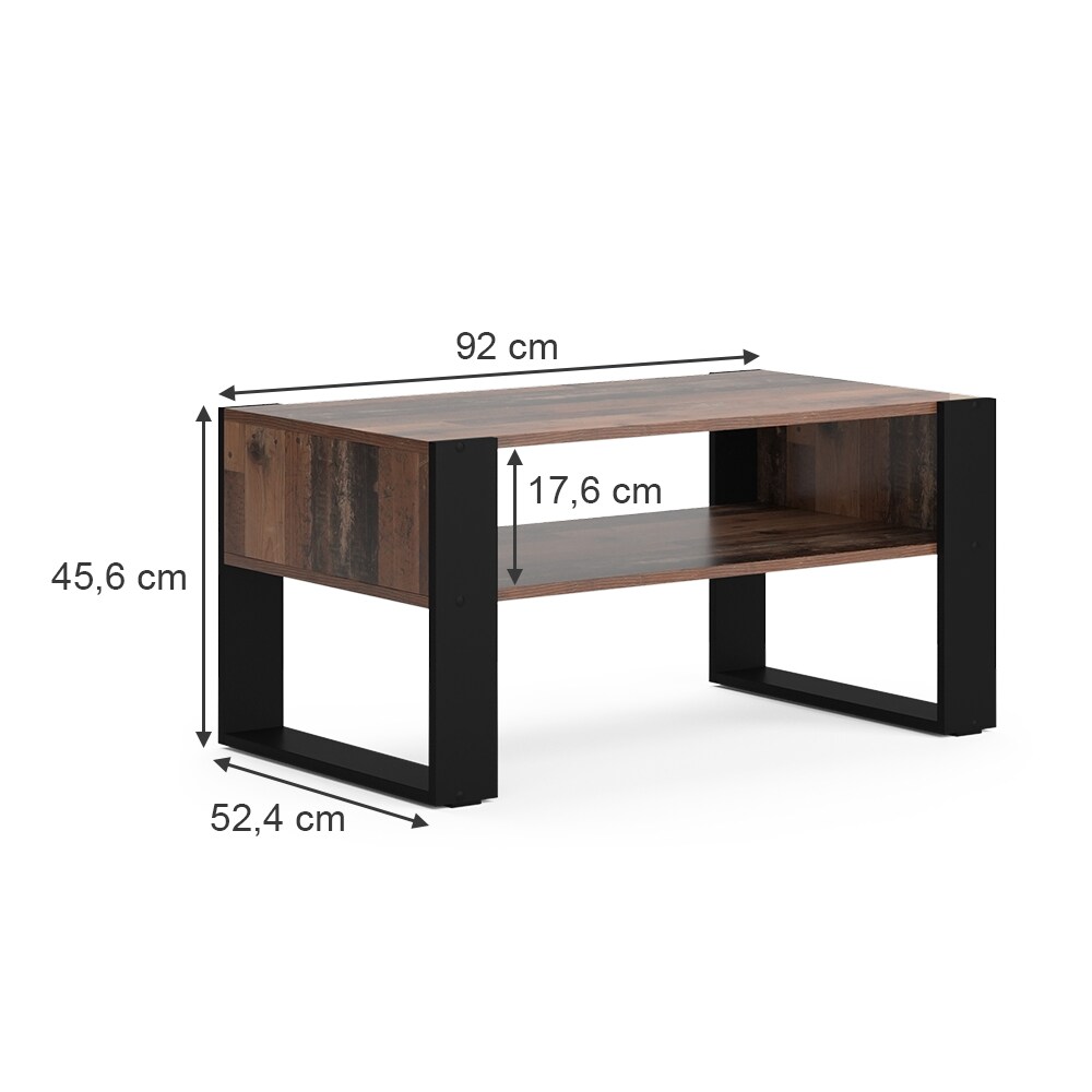 Vicco Couchtisch Olli Antikholz-Optik Schwarz 92 x 45,6 cm mit Ablage