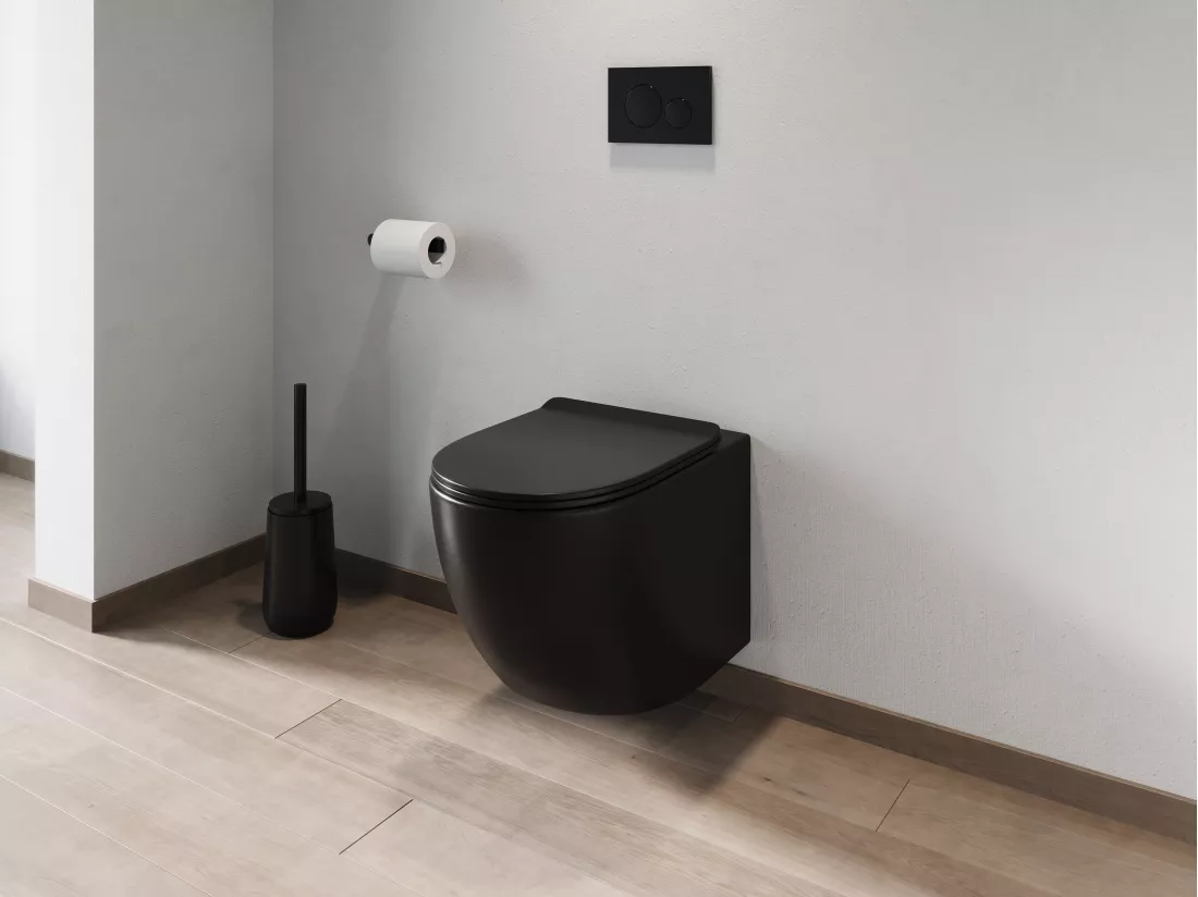 Pack WC suspendu noir mat avec bâti-support et plaque de déclenchement - JAVOINE