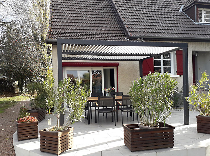 Pergola bioclimatique autoportante manuelle aluminium Habrita PER3630BIW gris et écru 3,60 x 3 m