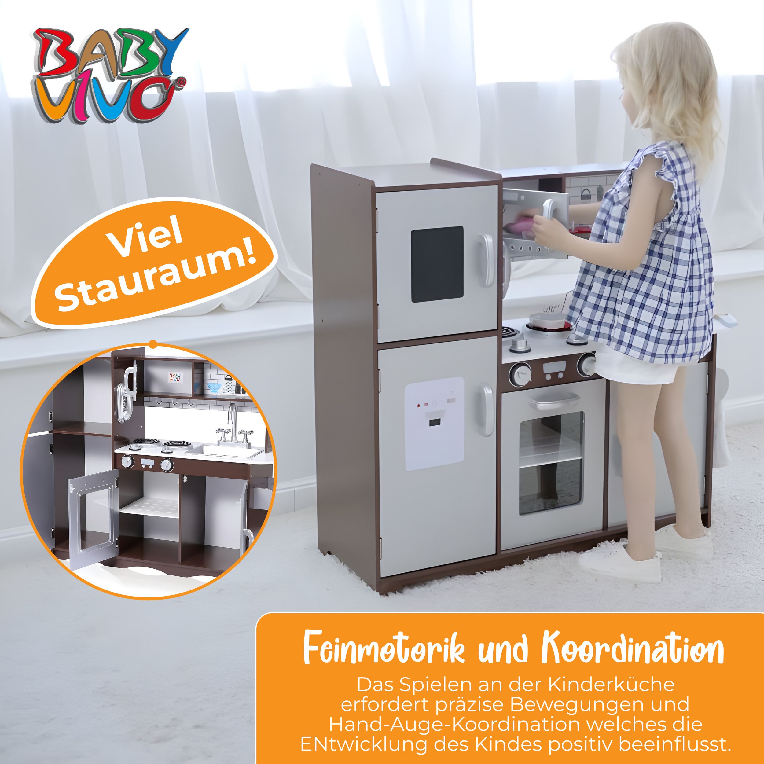 Baby Vivo Kinderküche Spielküche aus Holz - Toni in Braun