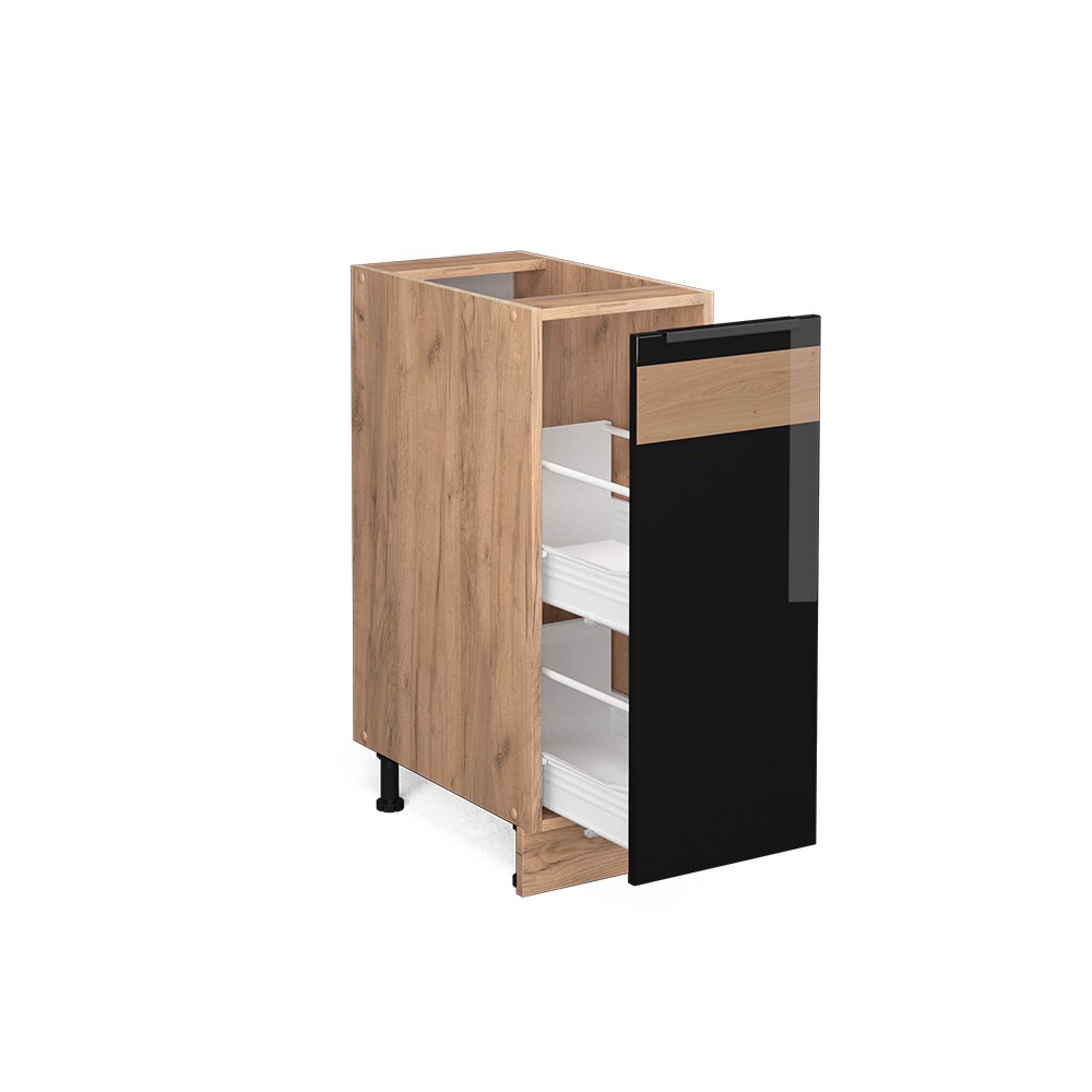 Vicco Apothekerunterschrank Küchenschrank Küchenmöbel Fame-Line Eiche Schwarz 30 cm modern Hochglanz