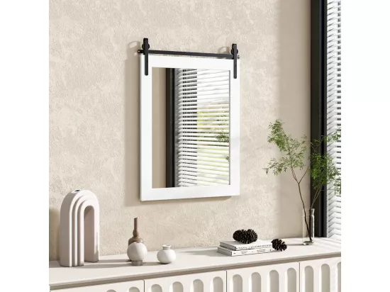Miroir Mural Rustique avec Cadre en Bois Massif, Miroir avec kit, 76 x 56 cm (Blanc)