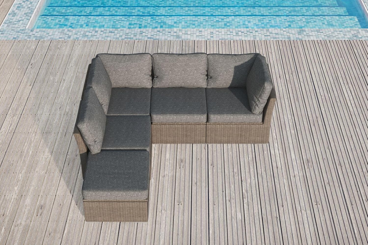 OUTFLEXX Gartenlounge Set, grau, Polyrattan, für 5 Personen, wasserfeste Kissenbox