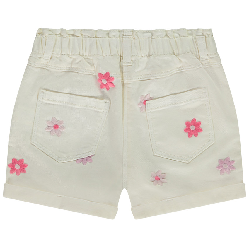 Short denim avec broderies marguerites pour fille