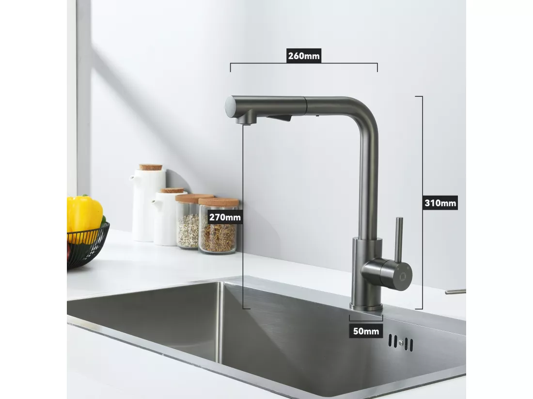 Cecipa max Robinet Cuisine Douchette, Mitigeur de Cuisine Avec Douchette Extractible, Robinet d'Évier à 2 Types de Jets, Gris Noir,EU Modèle