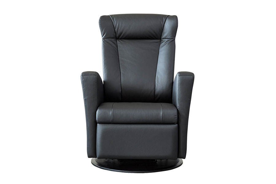 Royal recliner Hud Zenith 24 sort med sider i sort PVC. Manuell hvilefunksjon med sving- og vippefunksjon.