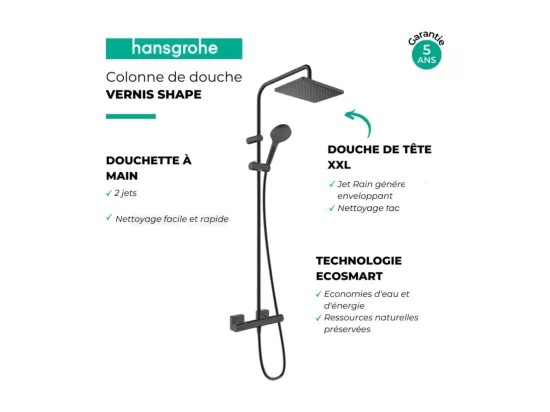 Colonne de douche thermostatique HANSGROHE Vernis Shape 230 EcoSmart noir mat