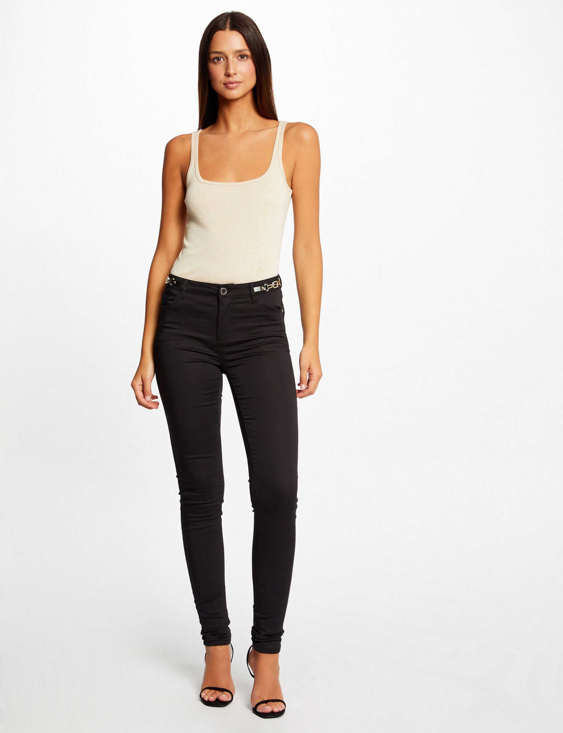 Pantalon skinny à détails chaînes noir femme - noir