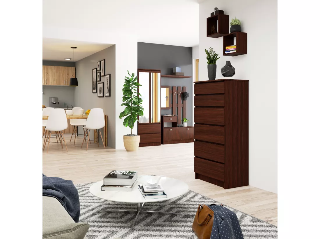 Commode AKORD K60 Wengé 60 cm 6 tiroirs façade Wengé 60x40x130 cm